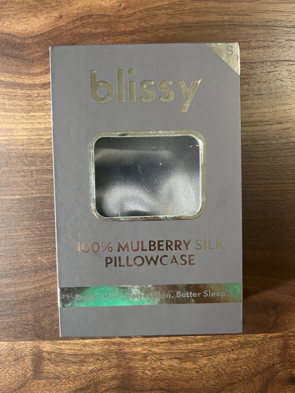 Blissy Mulberry Silk Pillowcase - Gray with Gold Accents